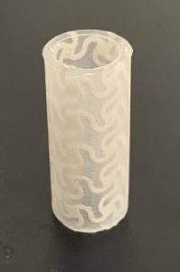 The implantable, 3D-printed artificial blood vessel is made of a flexible composite and capable of real-time monitoring. COURTESY OF XUDONG WANG