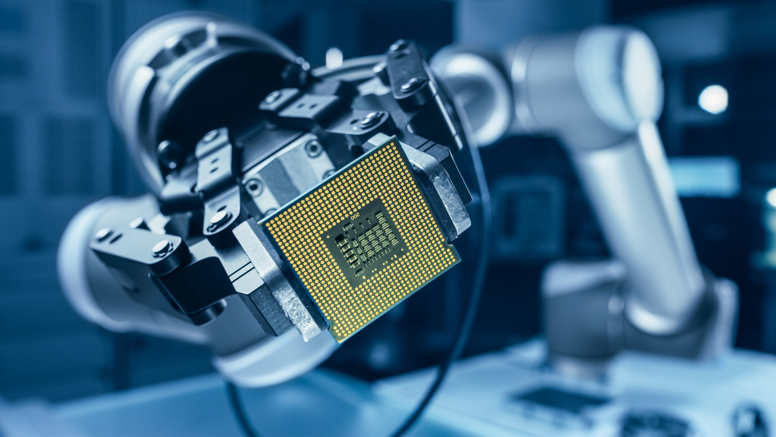 Robot Arm Holding Super Computer Processor