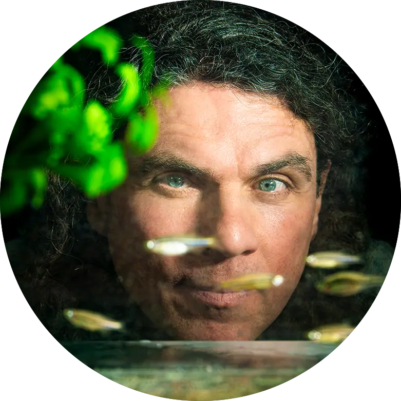 headshot of a light skinned man with curly dark hair